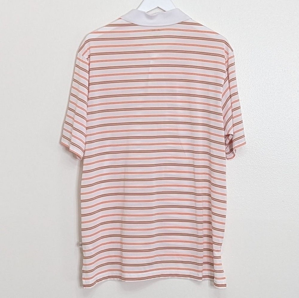 Adidas Golf Polo Men Large White Orange Striped Short Sleeve - Picture 7 of 8
